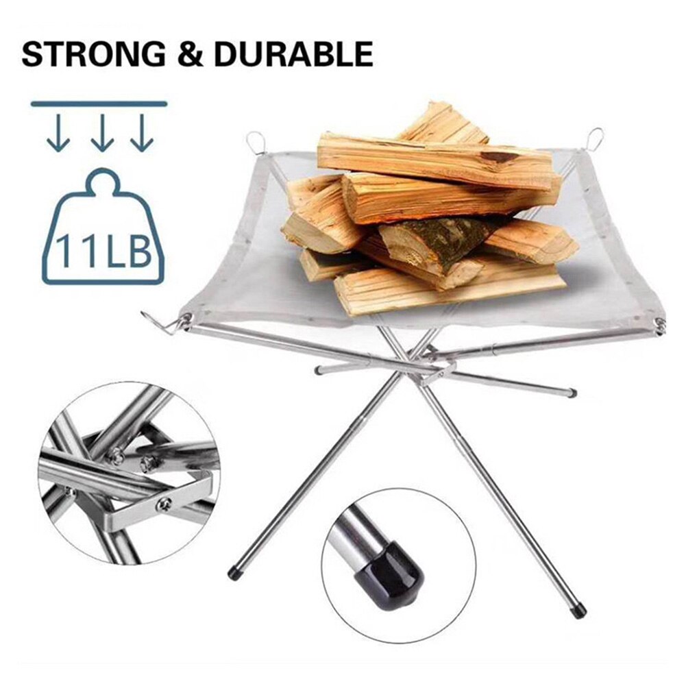 Stainless Steel Mesh Fireplace Outdoor Fire Pit Collapsible 4 Leg Foldable Firepit Wood Stand for Camping Backyard Garden