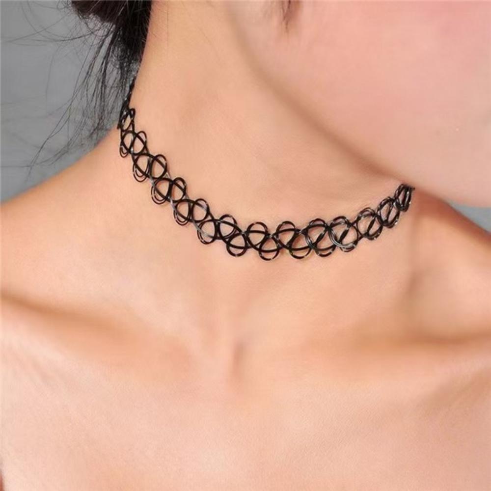 årgang elastisk flettet fisketråd choker gotisk svart choker 1pc halskjede til punk jente kvinner: misligholde tittel
