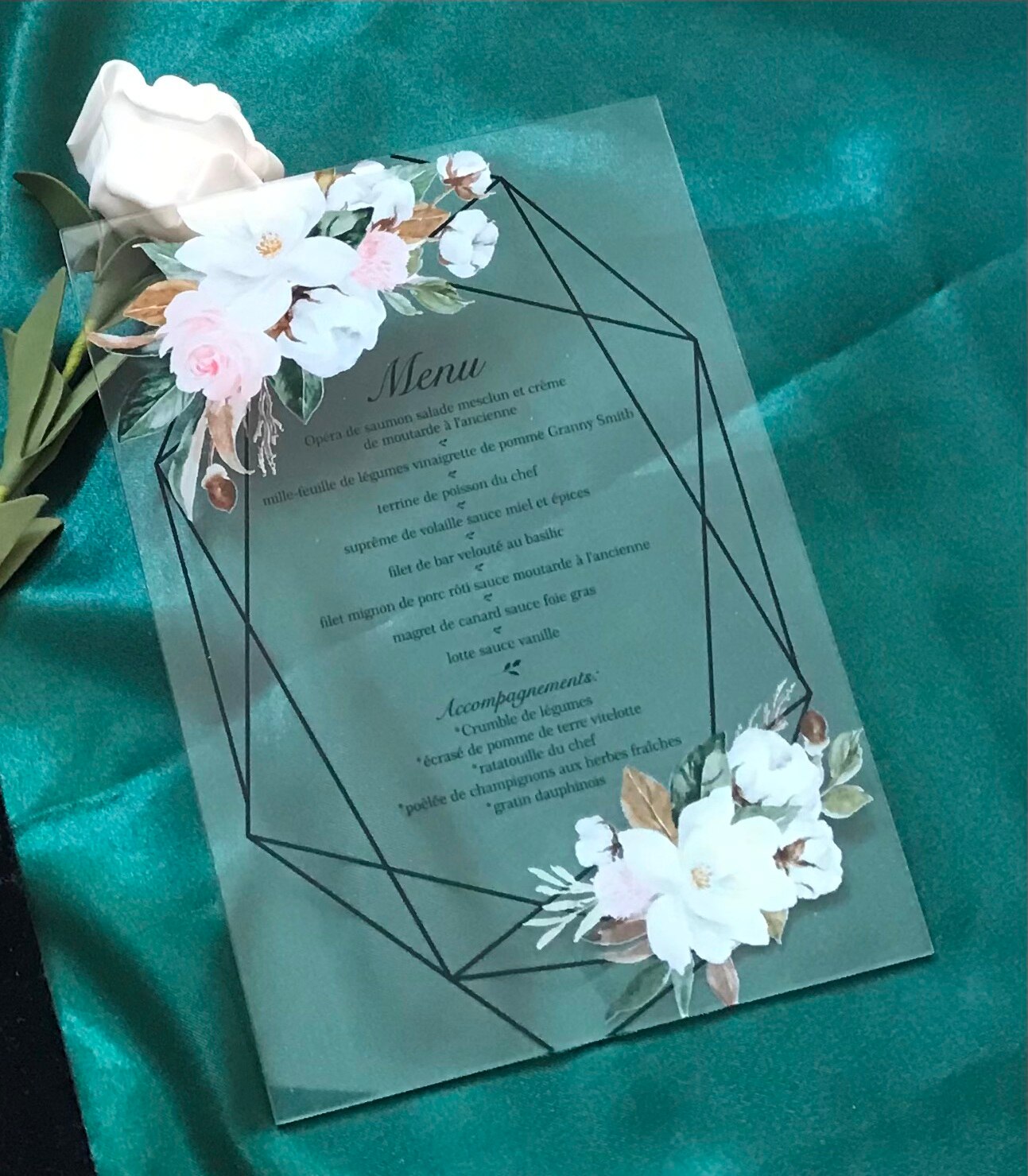 Printable Wedding Menu Kaarten, 10Pcs Custom Wit Roze Bloemen Menu Kaart, Rustieke Bloem Diner Menu Kaarten, speciale Party Decoraties