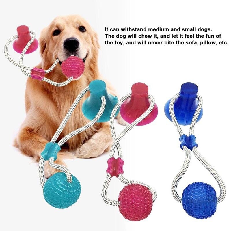 Jouets pour chiens en caoutchouc ventouse chien jouets balle pour animaux de compagnie remorqueur drôle jouet à mâcher dents nettoyage chiot Animal jouet remorqueur corde support fournitures pour animaux de compagnie