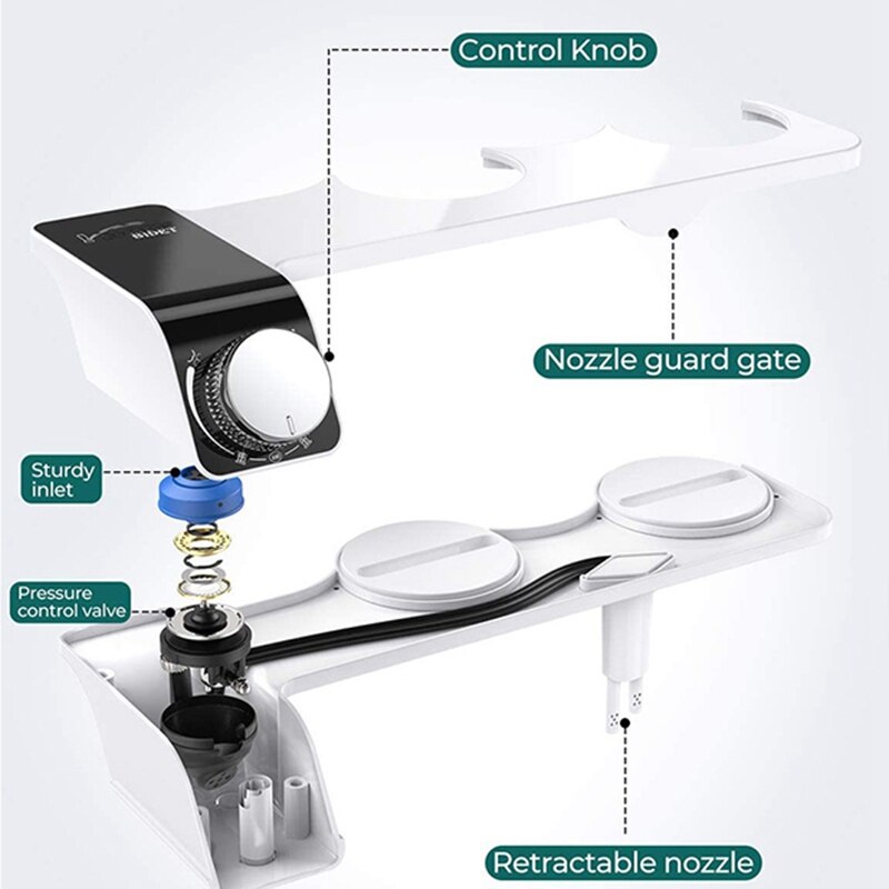 Bidet Toilet Seat Attachment Ultra-Thin Non-Electric Self-Cleaning Dual Nozzles Wash Cold Water