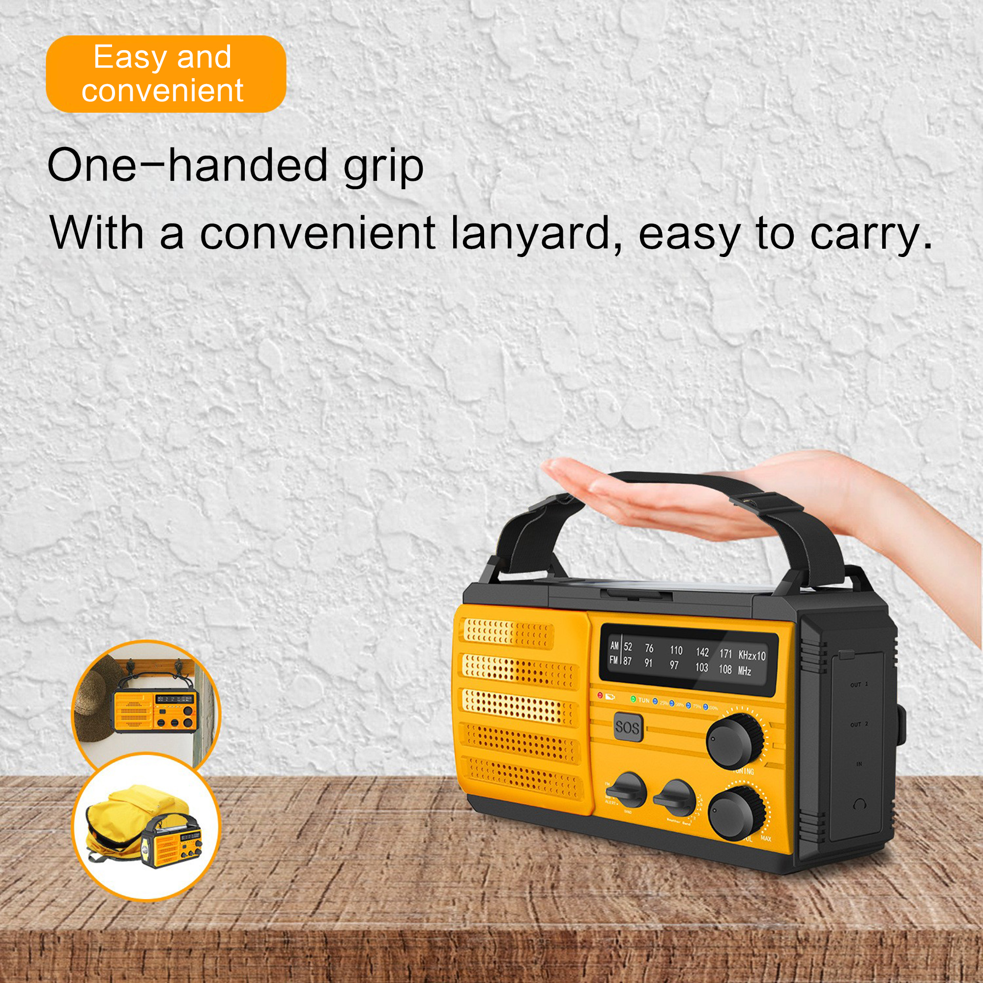Radio pogodowe Awaryjne wielofunkcyjne radio FM AM WB Korba ręczna Solar USB Ładowanie 2000mAh Power Bank Latarka LED