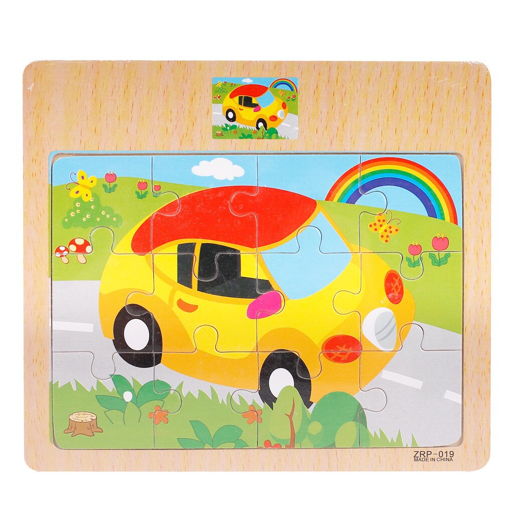 Adults Children Wooden Intelligence Puzzle Cartoon Traffic Puzzles Educational Developmental Baby Kids Training Toy: S