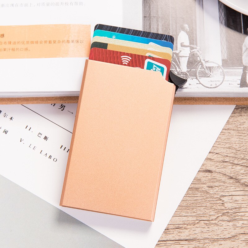 RFID — Portefeuille intelligent anti-vol unisexe, porte-cartes de crédit et d&#39;identité, en métal uni: Gold