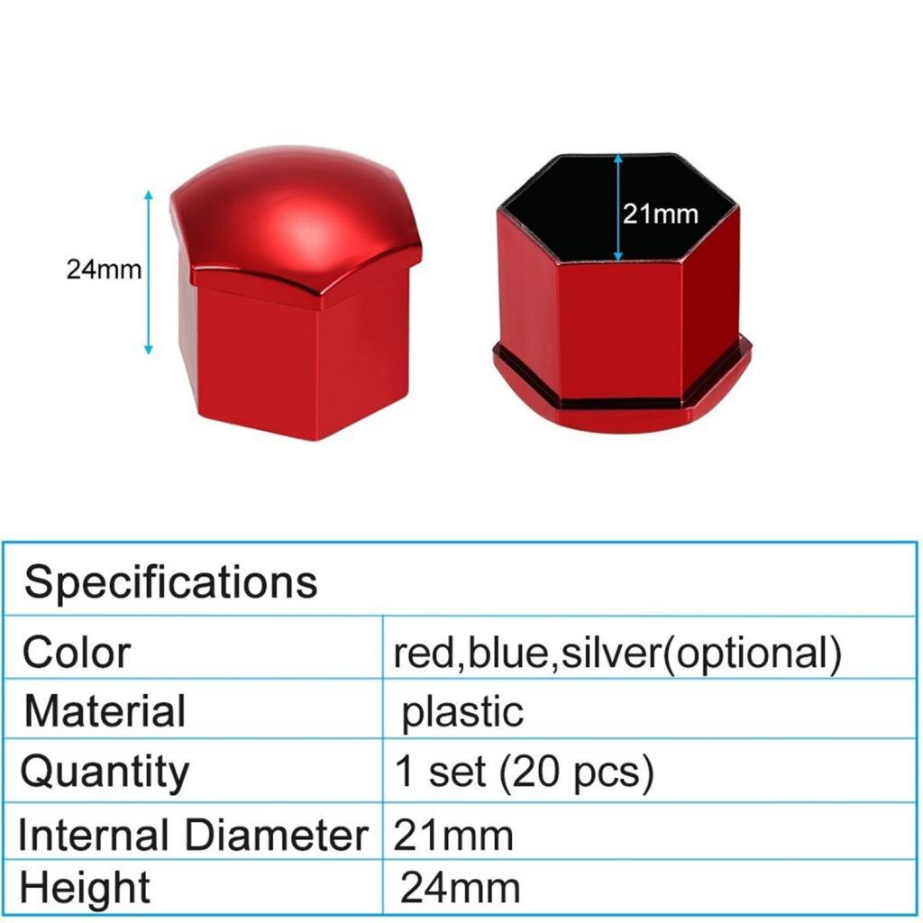 20 stk universal 21mm hjulmutterdeksler mutterhetteskruer