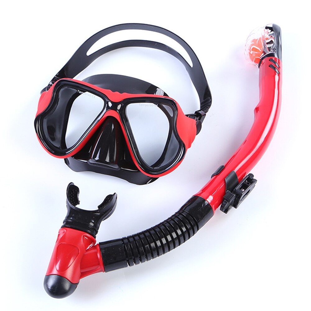 Scuba Diving Mask Snorkel Anti-Fog Goggles Glasse Set Adult Silicone Swimming Fishing Pool Equipment: B set red