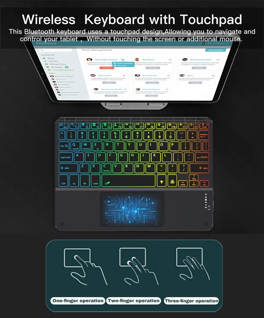 Multilingual 7-Colors Backlit Wireless with Touchpad Keyboard Rechargeable Portable Keyboard For iPad Tablet Laptop IOS Android
