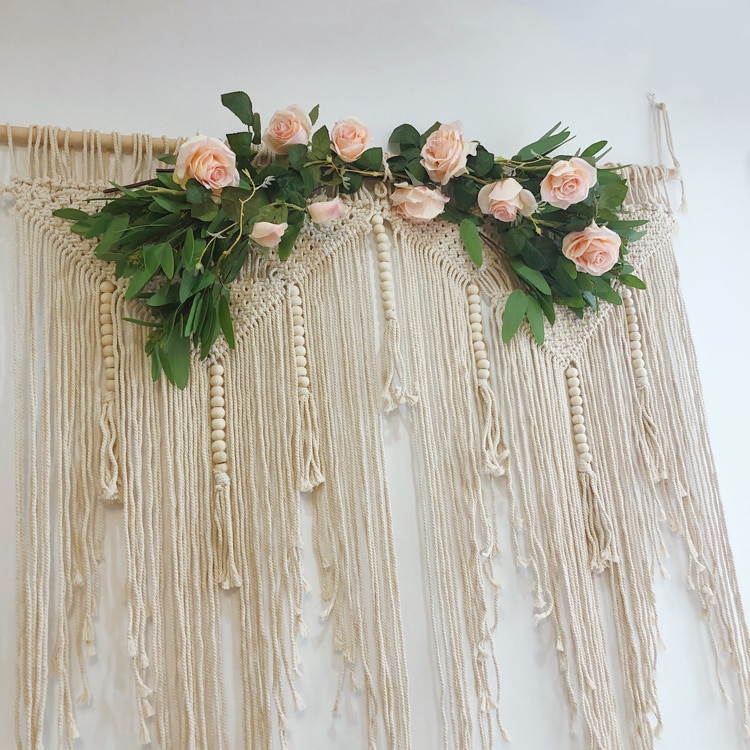 1 kpl iso makramee-seinävaate, boheemi geometrinen, käsintehty tupsukuvioinen kudottu seinävaate, boheemi, makuuhuone, olohuoneen sisustus