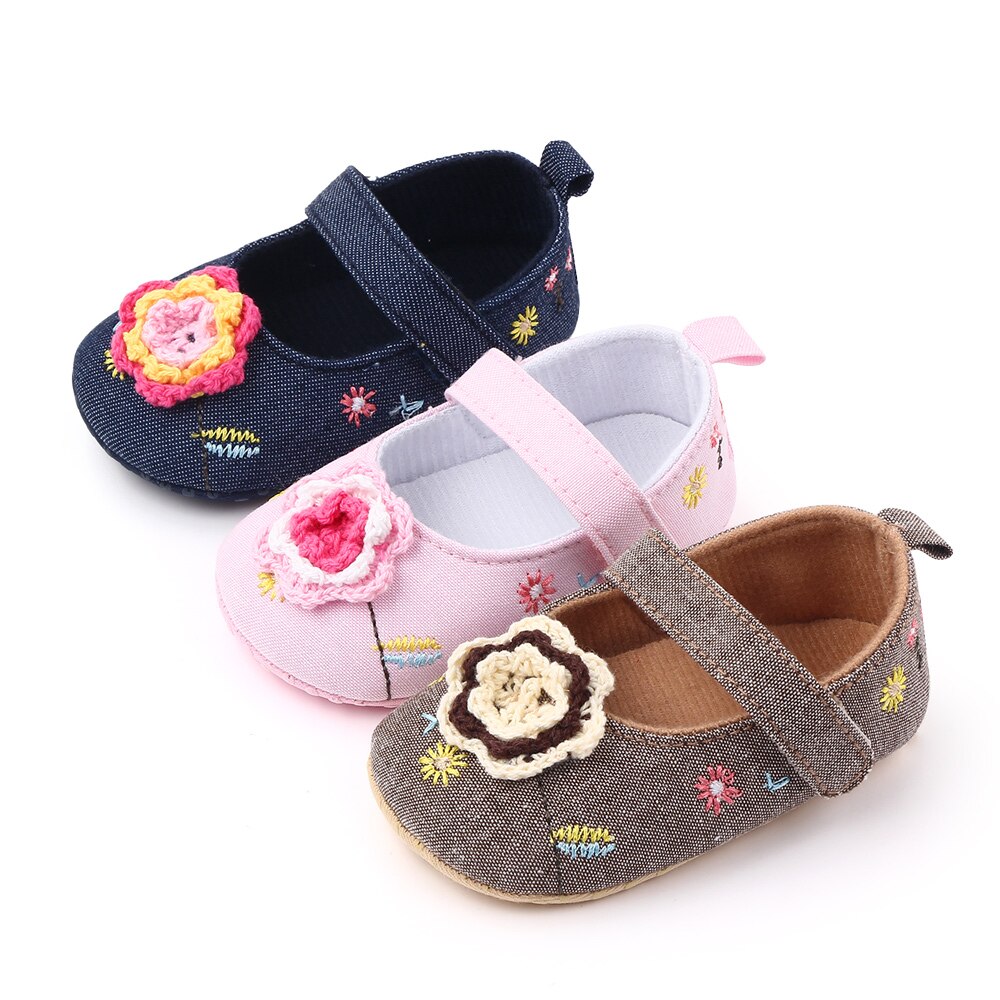 Baby Girls Woolen flowers Shoes Spring Toddler Embroidered Princess Shoes Bow Soft Sole Newborn Baby First Walkers