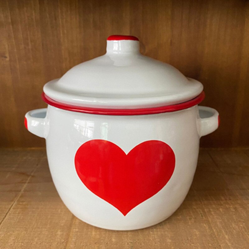 Enamel Stewpot Unbreakable Outdoor Travel Camping Bonfire Party Fishing Picnic Pot Stewpot Enamel Pasta Soup Bowl: F - 1100ml