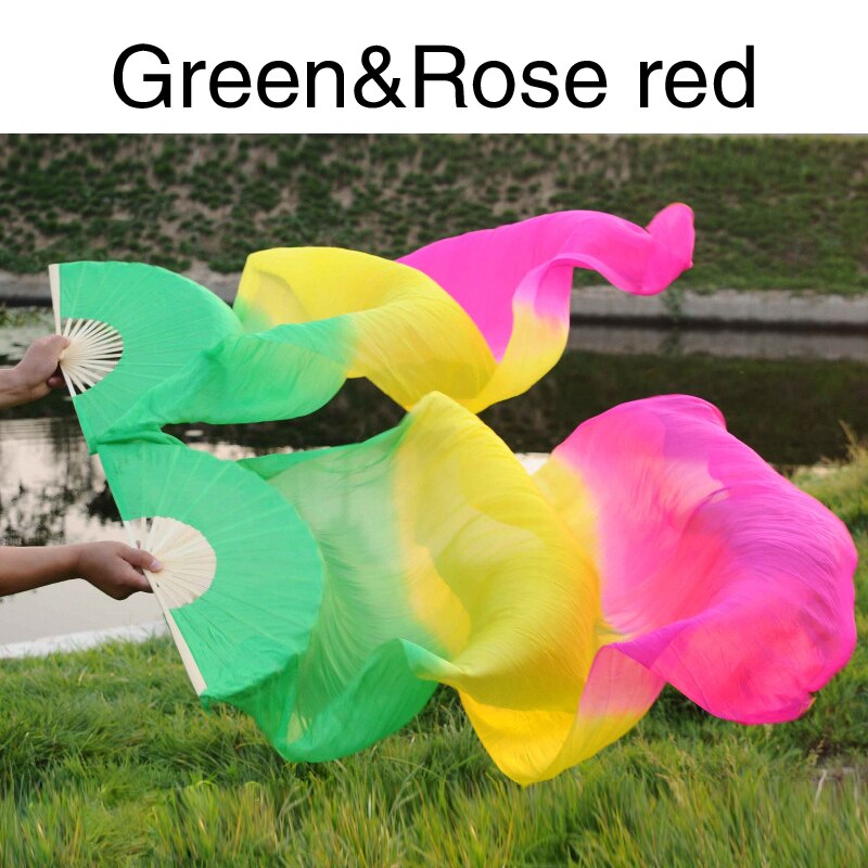 Regenbogen die Seide Fans tanzen Fan Bauchtanz Schleier Fans Handheld Bambus Fan Leistung Tanzen Faltbare Lange Fans Hause Dekoration: 01
