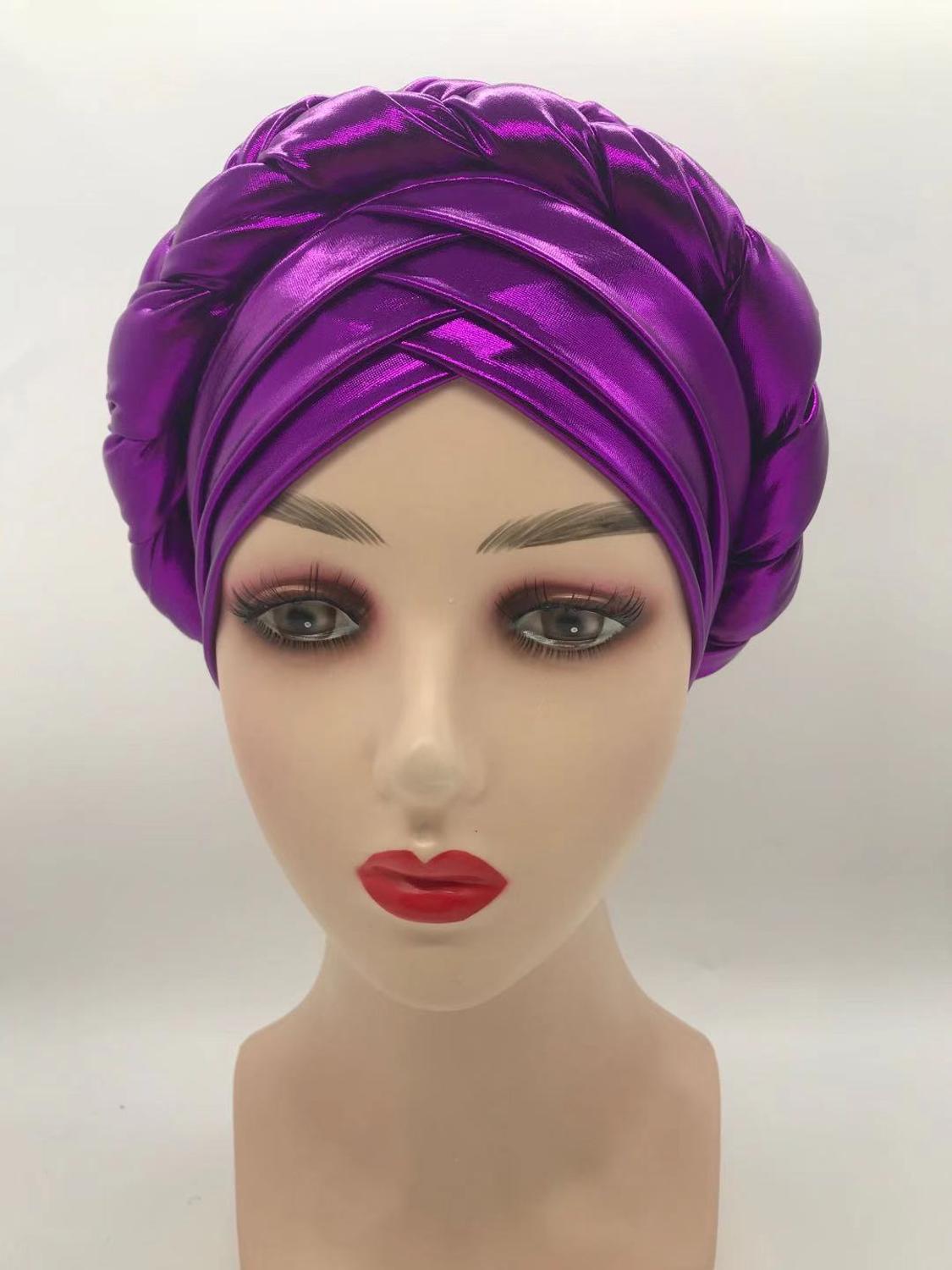 Trendy Gitter Braid Turban Caps for Women African auto gele headties Female Head Wraps Muslim Hijab Bonnet Beanie: 5