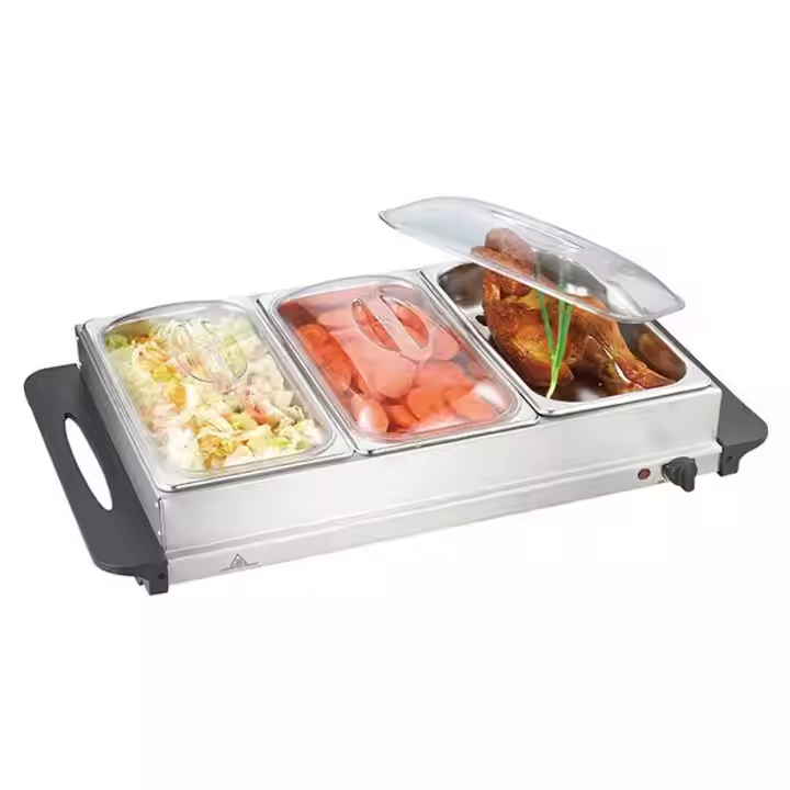 3 * 2.5L 2pans Stainless Steel Insulation Plate Food Warmer Insulation Furnace Pan Bain Marie Warming Pan