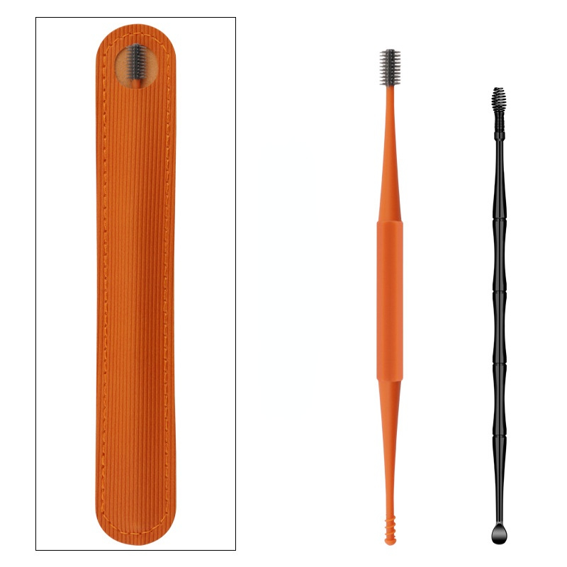 Extractor de cera de silicona suave para los oídos, limpiador portátil de acero inoxidable, 2 cabezales, 1/3 piezas: Orange-2pcs