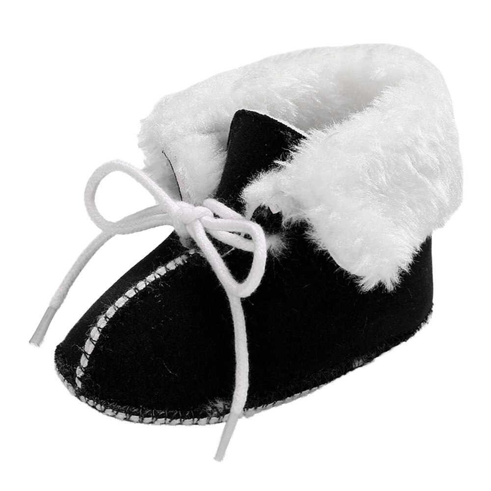 Baby Meisje Jongen Zachte Booties Pure Kleur Bandage Snowboots Peuter Warme Schoenen: Black / 11