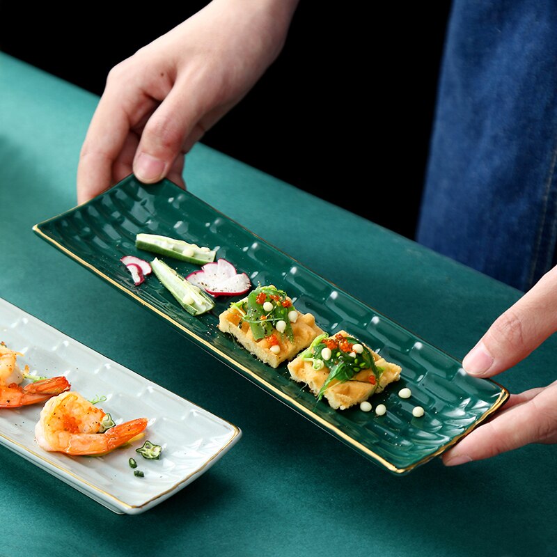 Light luxury Phnom Penh 9 inch ceramic plate Nordic tableware rectangular sushi plate restaurant home flat plate