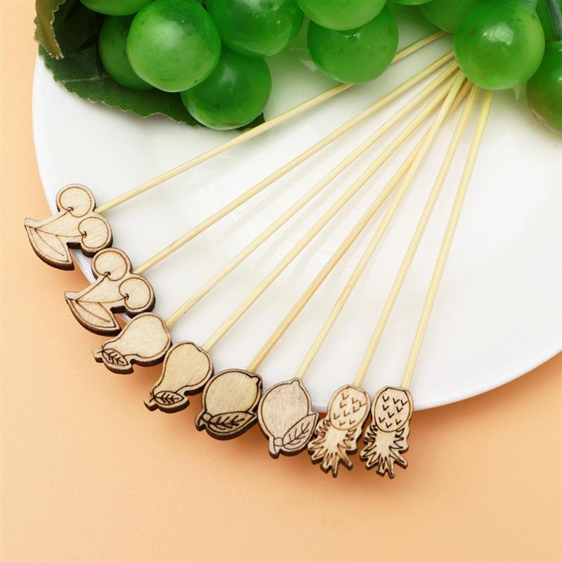 100pcs 12cm Disposable Fruit Picks Bamboo Cake Cocktail Sticks Buffet Desserts Skewer Sandwich Fork Party Wedding Supplies