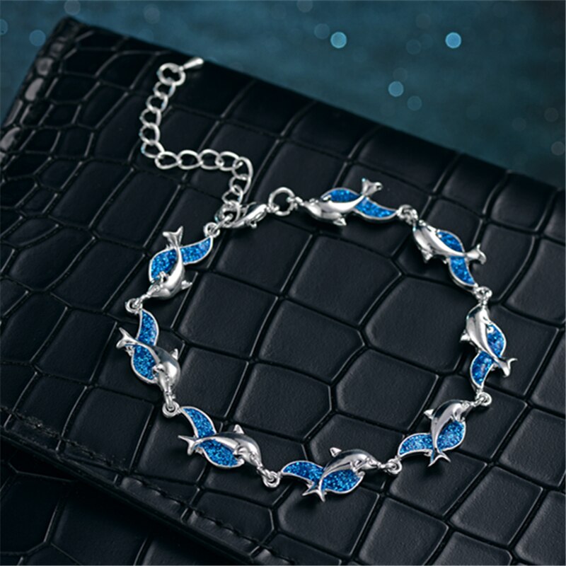 Zomerse stijl dolfijn blauwe vuuropaal zee armbanden voor vrouwen boho dieren armband strand oceaan sieraden bijoux femme