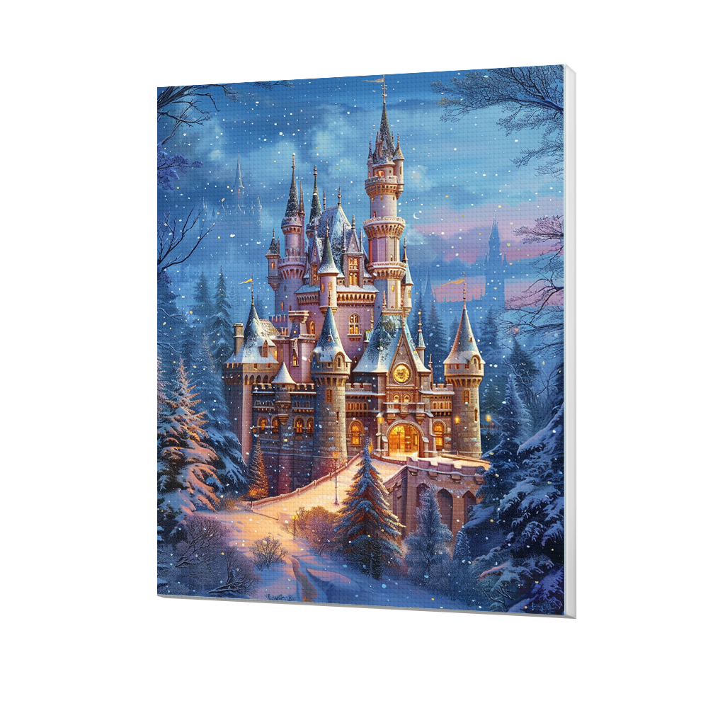 DIY 5d Schloss Schnee ansicht Diamant malerei Voll diamant Mosaik Kreuz Stickerei Dekoration hängende Malerei, 30x40cm gerahmt: 20*30cm / verrotten
