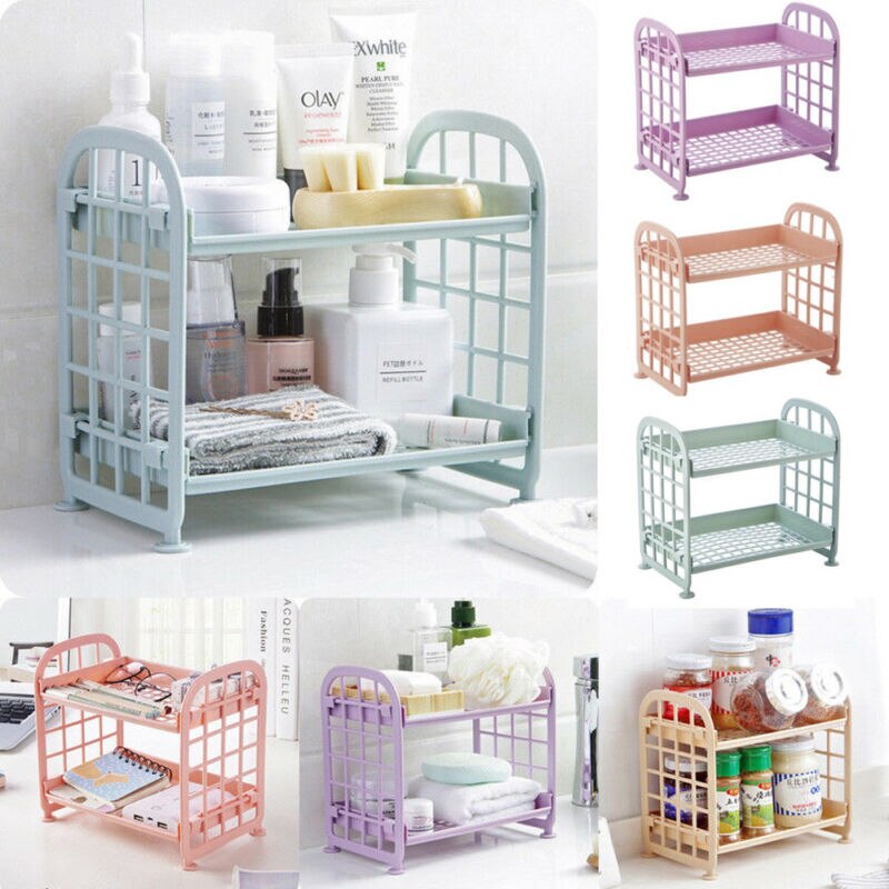 2 Layers Kitchen Bathroom Plastic Square Storage Organizer Shelf Rack Kitchen Shelf Organiser Storage