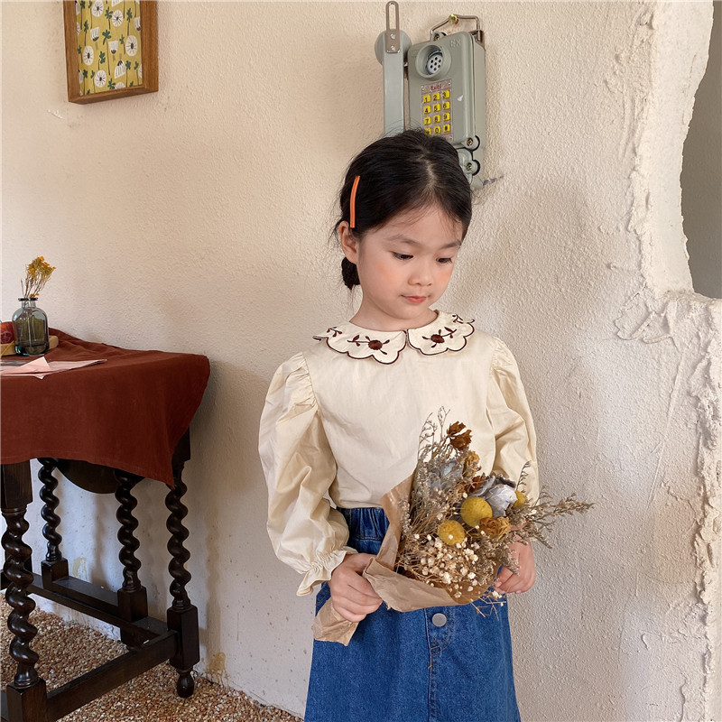 New Autumn Toddler Kids Girls camicia da ricamo manica lunga pizzo di cotone bambini ragazza top camicetta abbigliamento per bambini