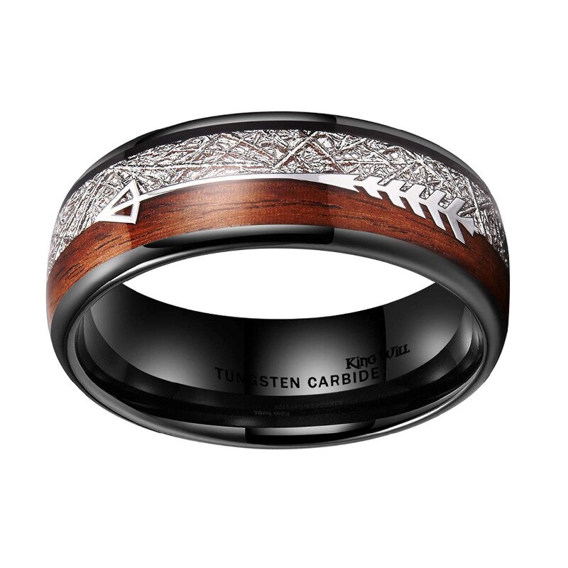 Stainless Steel Ring Wood Inlay Arrow Inlay Ring Wedding Men Jewelry