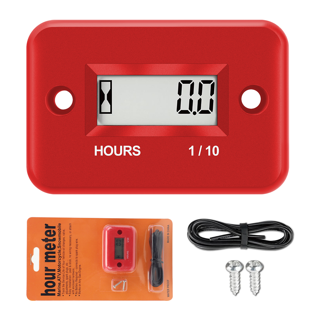 Digitaler Stundenzähler, LCD-Zähler für ATV, Motorrad, Instrumente, Uhren, Schneemobil, Benzin, Boot, Generator, Fahrrad, Autozubehör: Rot