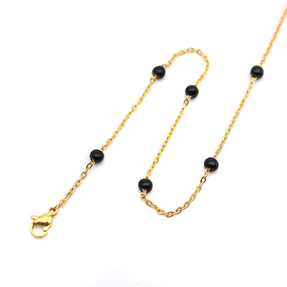 Edelstahl Link Kette Halskette Acryl Perle Gold Mehrfarbig Halsketten Frauen Männer Schmuck 50cm Lange, 1 PC: Black