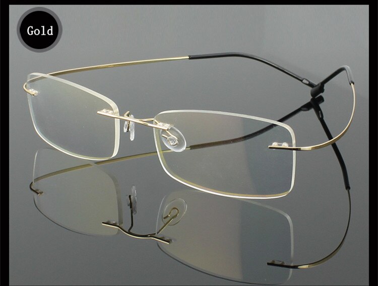 9 Colors Lightest Optical glasses Memory Titanium Alloy Rimless Frame Myopia Prescription Glasses 1.56 1.61 Progressive Lenses: Gold