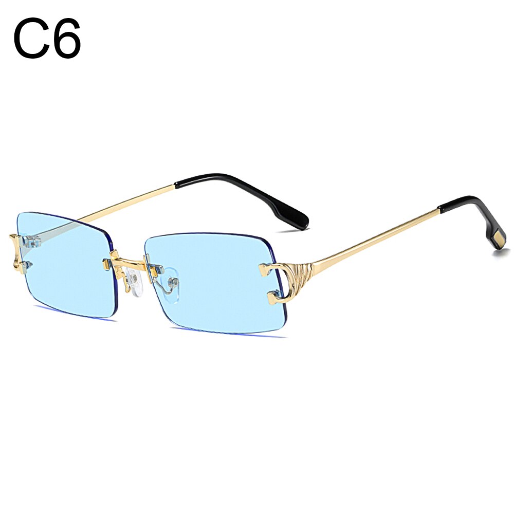 Tinted Lens Glasses Frameless Rectangular Sunglasses Men Women Rimless Outdoor Metal UV 400 Eyewear: C6