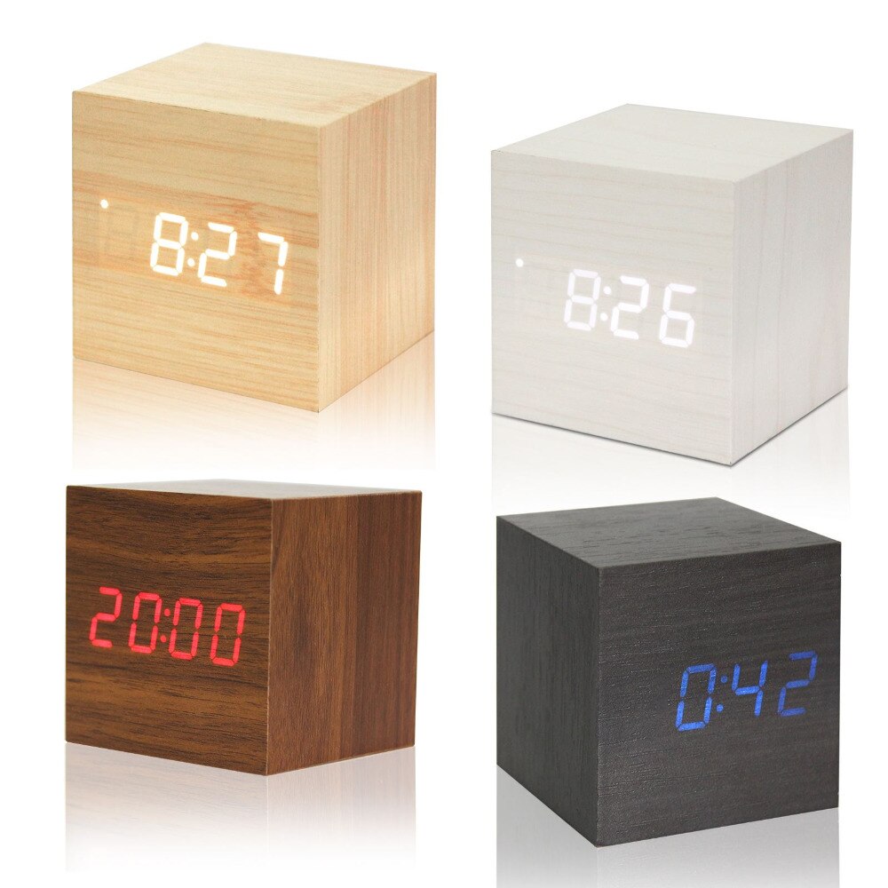 Led houten wekker horloge tafel stembesturing digitale houten despertador elektronische desktop usb/aaa aangedreven klokken tafeldecoratie