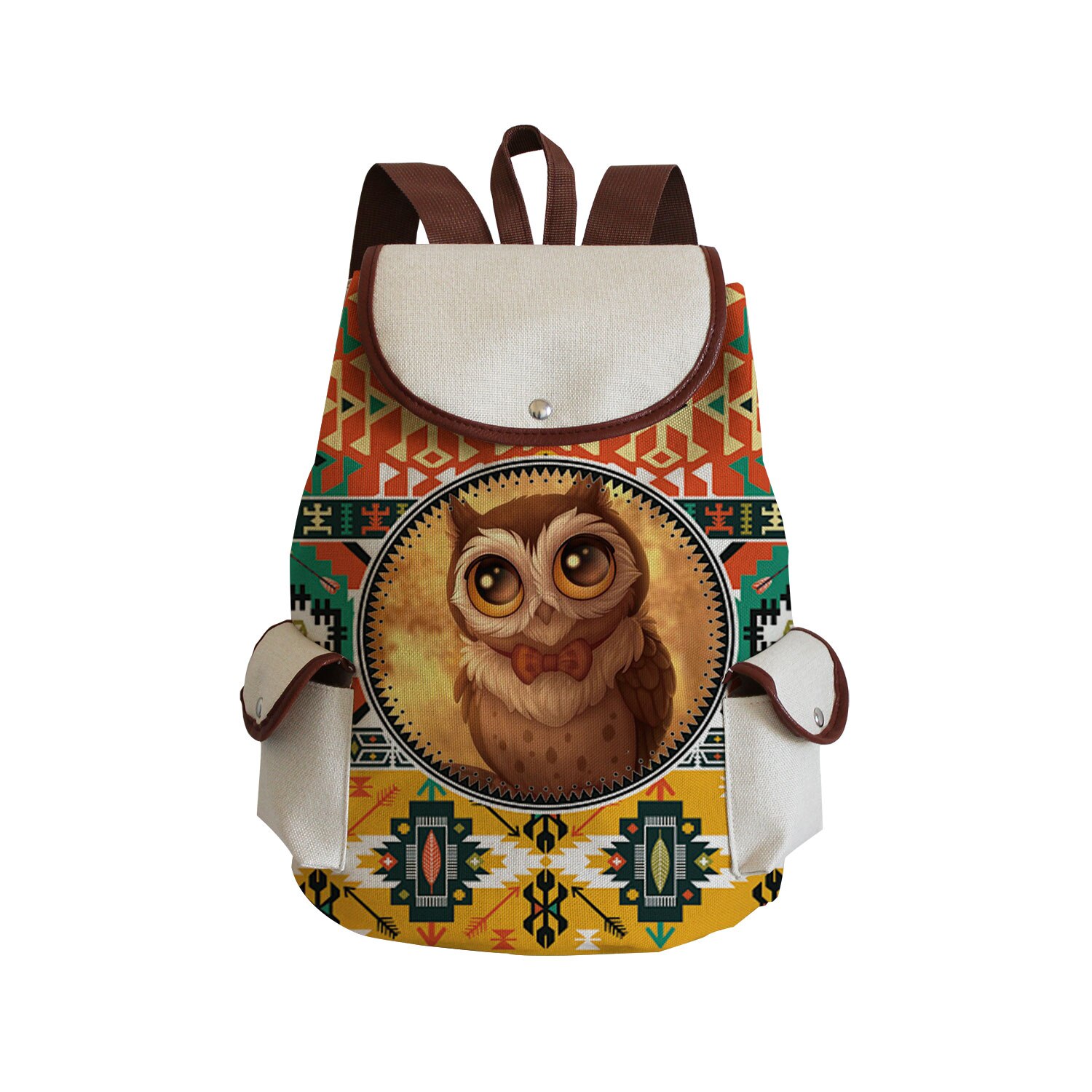 Cartoon Owl Print Linen Backpack Animal Large Capacity Portable Drawstring Backpack Chinese Storage Travel Women Casual Book Bag: sj3388 Owl Bag
