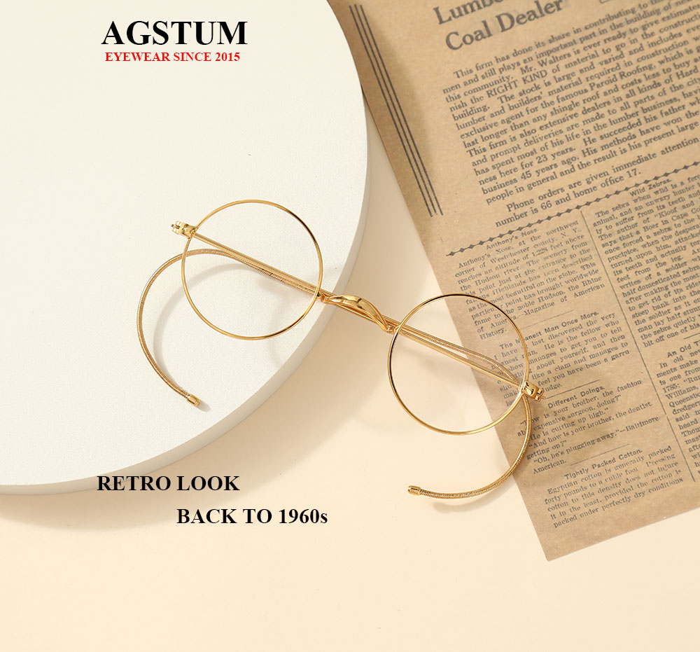 43mm Round Vintage Wire Rim Glasses Optical Eyeglass Frame with Cable Temples for Secure Fit