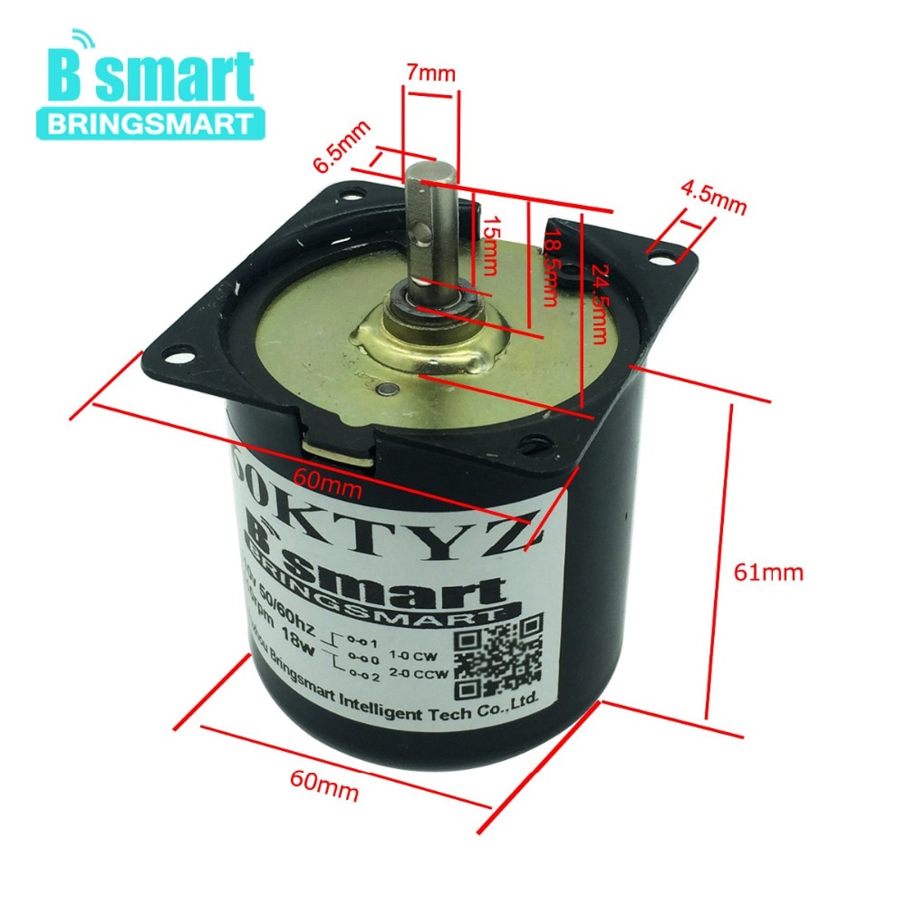 Bringsmart 110v 220v synkron växelströmsmotor mini elmotor reducerare låghastighets metallväxelmotor för grill