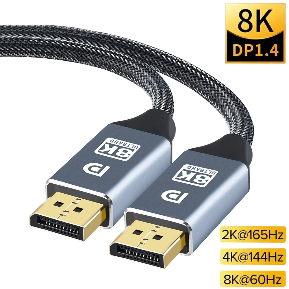 Displayport-kabel  dp 1.4 to dp-kabel 8k @ 60hz 4k @ 144hz 2k @ 165hz displayport lyd- og videoadapter for pc bærbar pc hd-tv  dp 1.2- ledning