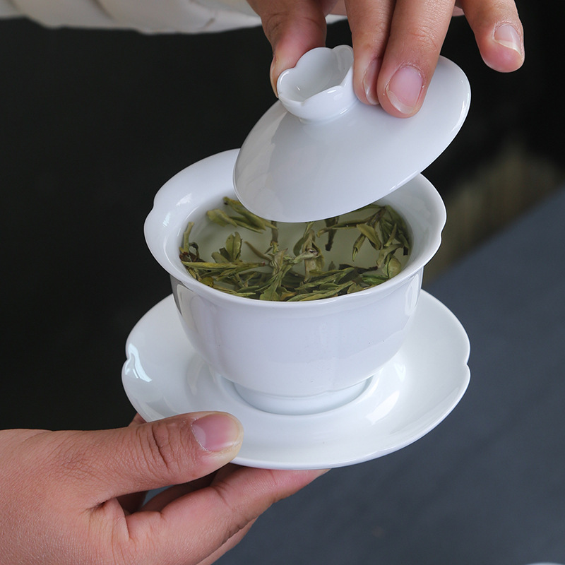 Shadow Celadon Tea Set Tea Cup Tea Bowl Handmade Ceramic Three-force Tureen Large Size Sopera De Ceramica Chrysanthemum Tea
