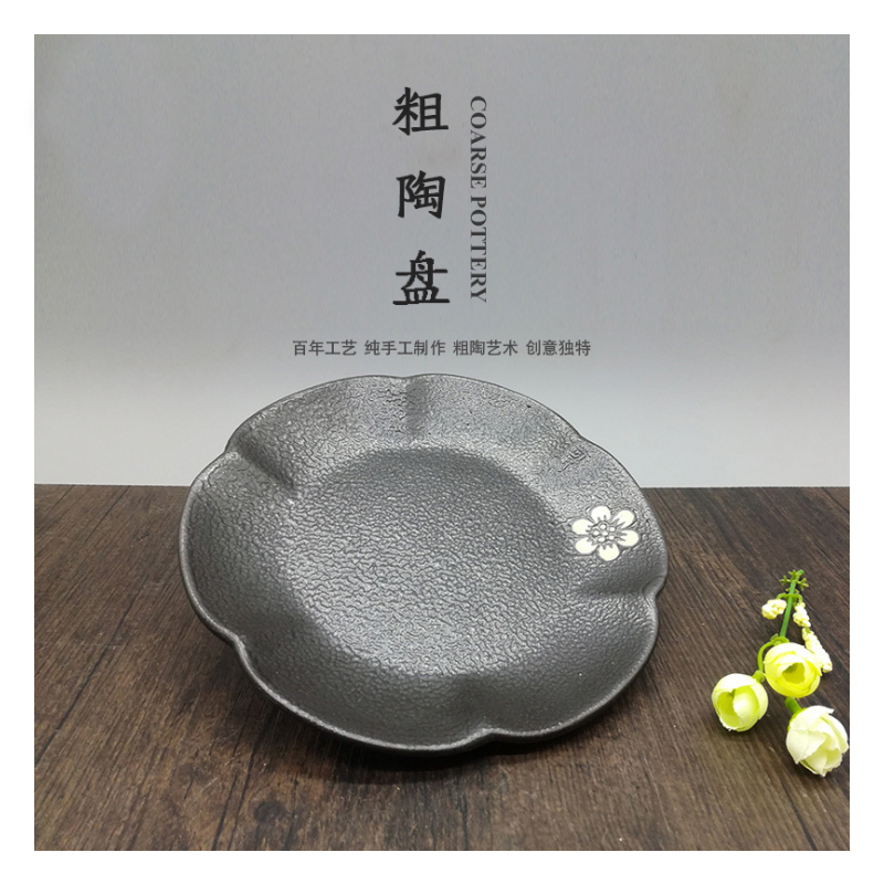1 pièces japonais ramen bol à soupe plat en grès Vintage noir or lotus feuille dîner assiette accessoires de cuisine taille disponible