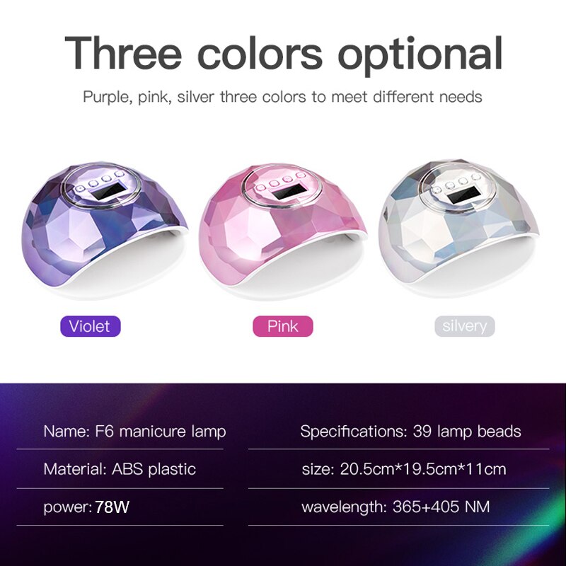 Secador de uñas , lámpara LED UV de 78W para todo tipo de esmaltes de uñas de Gel, 39 Uds. LED de secado rápido, con temporizador y Sensor inteligente