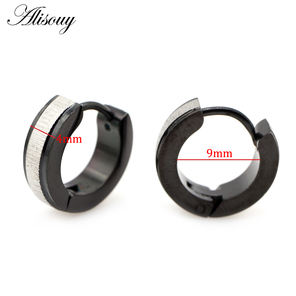 Alisouy 2 Stuks Borstel Kleine Huggies Hoop Earring Voor Vrouwen Meisjes Rock Punk Rvs Oorbellen Voor Mannen Mannelijke Unisex accessoires: EM0335B Black