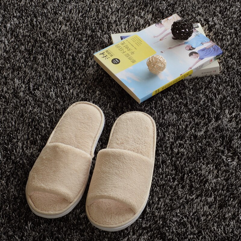 Eenvoudige unisex slippers hotel reizen spa draagbare slippers wegwerp thuis gast binnen katoenen stoffen slippers: Beige