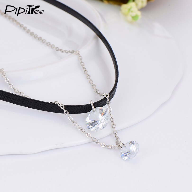 Trendy Lederen Choker Ketting Met Crystal Charm Laag Kettingen Voor Vrouwen Meisjes Gothic Collier