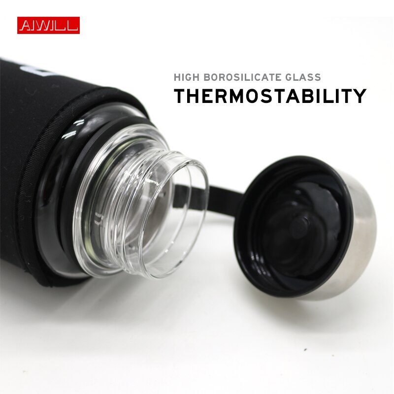 1000ml 700ml Large capacity water bottle with tea infuser Outdoor travel glass bottle with women and men