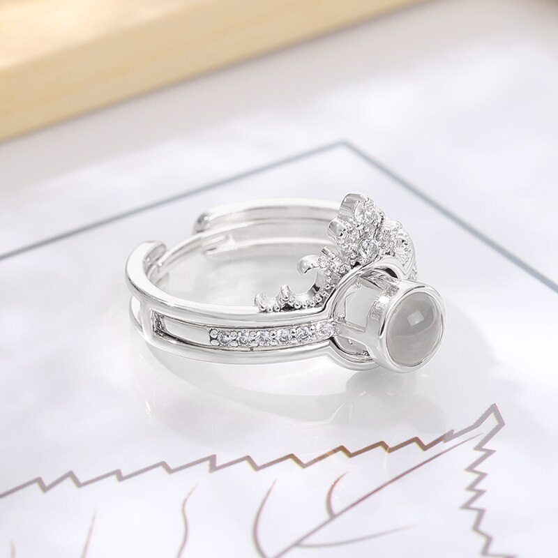 Bague couronne de princesse en or Rose, anneau avec le doigt je t&#39;aime pour femmes, bijoux pour demoiselle d&#39;honneur, langue 100: Silver Color