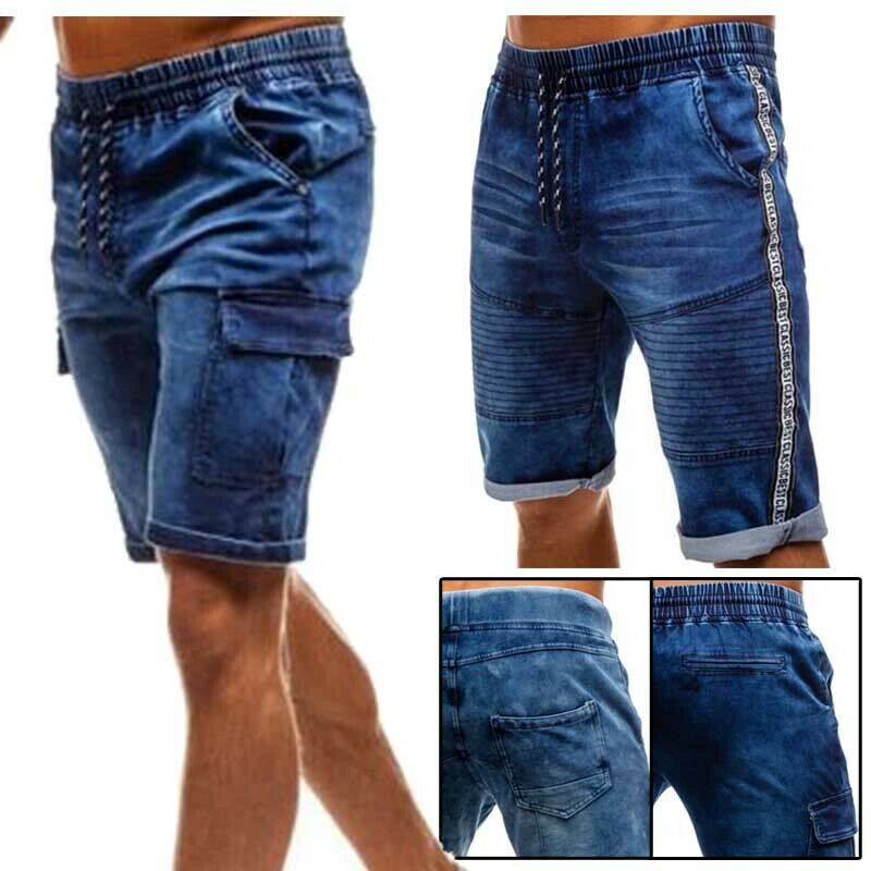 Mænds bomuld tynde denim ruched korte bukser sommer mænd afslappet lavtaljede korte jeans shorts stretch bukser