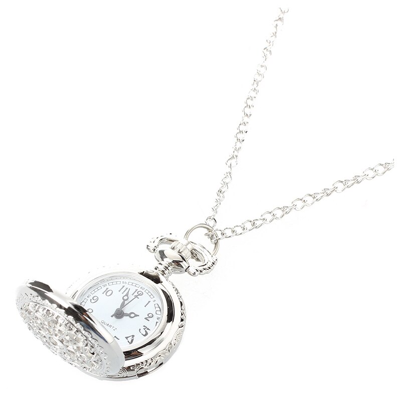 Men Women Pocket Watch Quartz Silver Alloy Pendant Necklace Pocket Deco