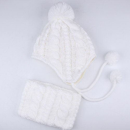 FURTALK Kids Hat and Scarf Set for Girls and Boys Fleece Knit Winter Hats Child Pompom Hats Warm Beanies cap for 2-6 years old: White