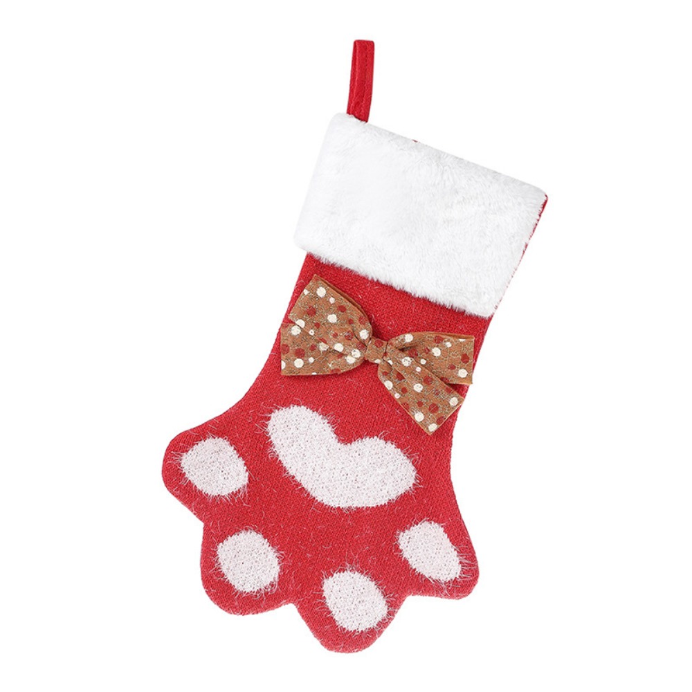 Paw Shaped Christmas Decorations For Home Stockings Cute Xmas Tree Ornament Decor with Bow Tie Year Sock Year 2024: Red