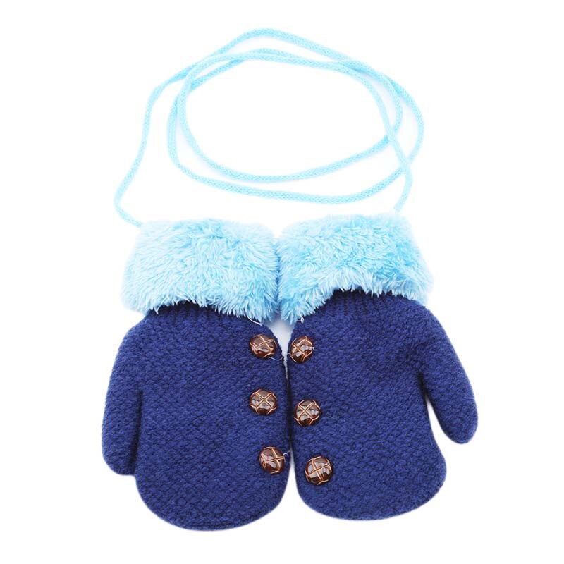 Xmas Winter Baby Boys Girls Gloves Full Finger Kids Mittens Warm Acrylic Rope Gloves Children Knitting Solid Button Mittens: blue