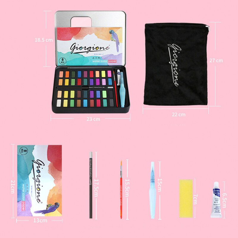 36-Kleuren Glitter Aquarel Verf Set Aquarel Pigment Schilderen Leveringen Metallic Effen Water Kleuren Palet