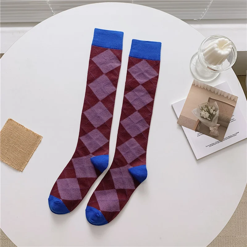 Sokker kvindelige midtlår læg- og knæstrømper fransk retro illustration litterær abstrakt gade forår og efterår bomuldssokker: Marine blå